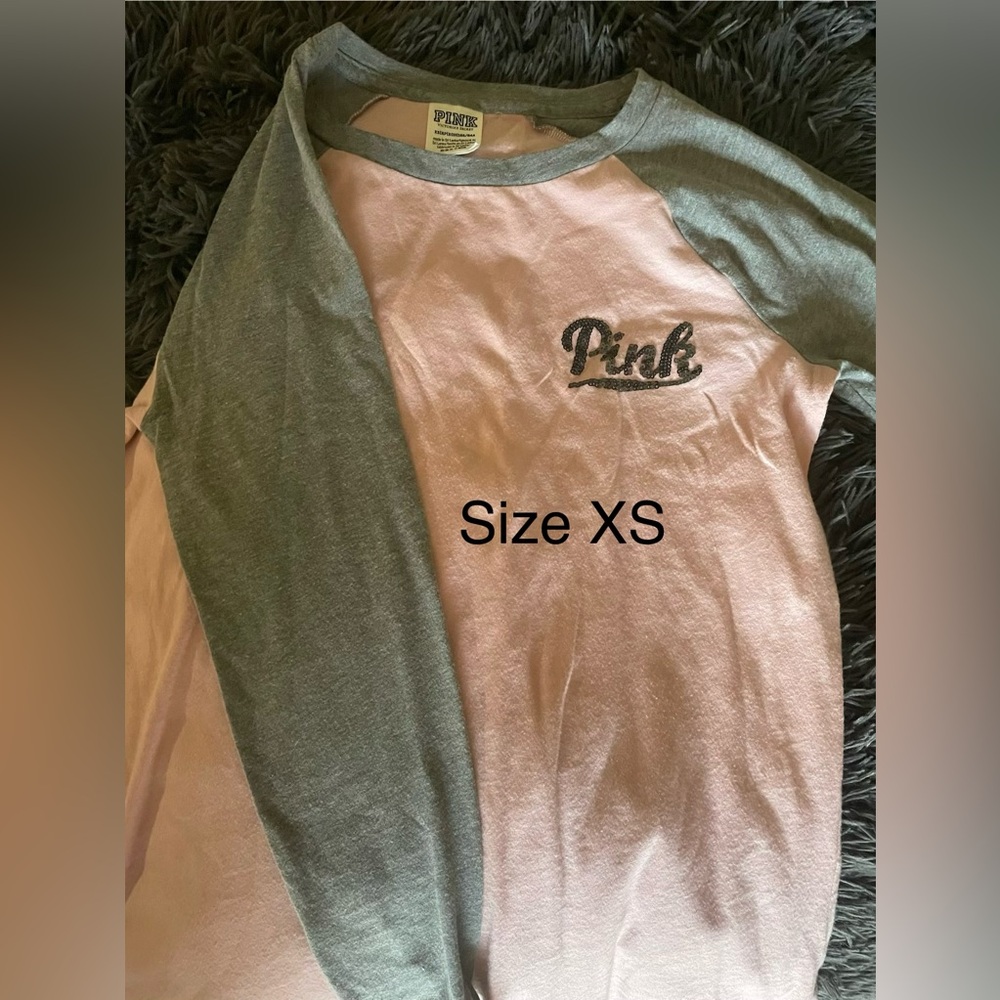 PINK Victoria's Secret 3/4 Sleeve Tee - Pink and Gray